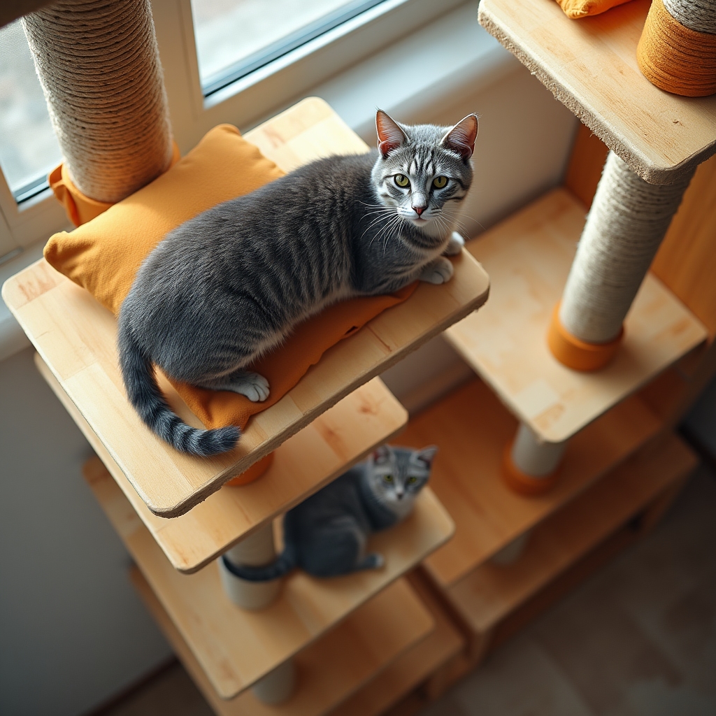 Condominio vertical para gatos con plataformas y zonas de altura